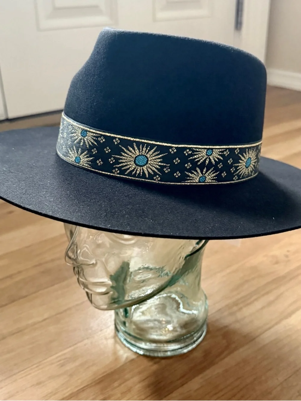 Lack of Color Phoenix Fedora Black Wool Brim Gold Celestial Band Boho Western